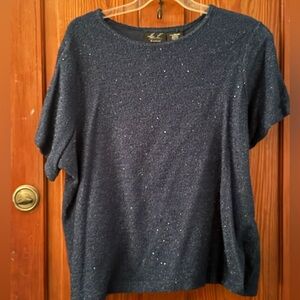 Kathie Lee Collection Navy Sparkle Short Sleeve Top